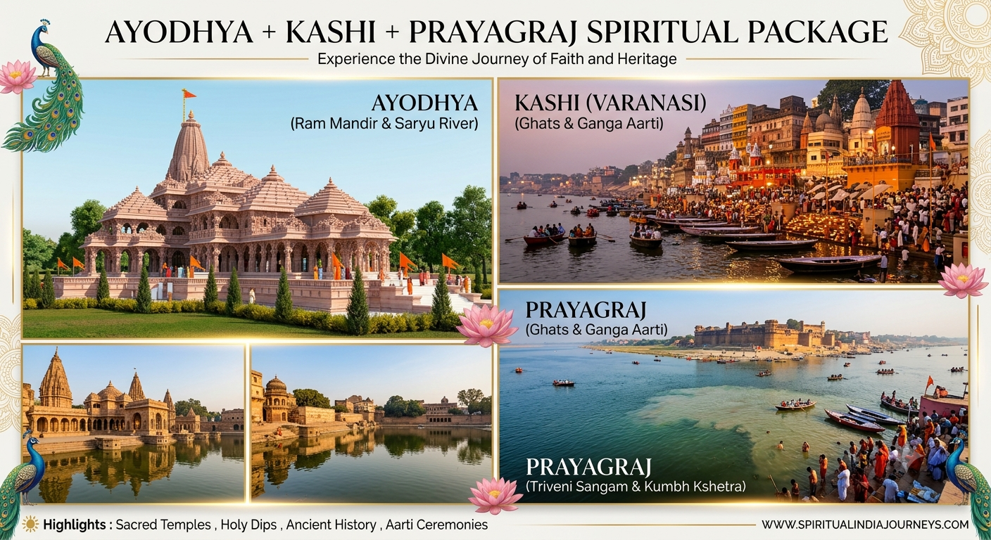 Ayodhya + Kashi + Prayagraj Spiritual Package — A 4-day spiritual circuit through Varanasi, Sarnath, Prayagraj and Ayodhya